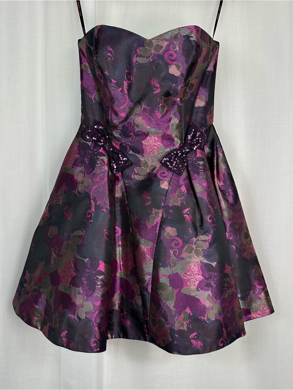 VTG Betsey Johnson Basque Waist Jacquard Strapless Floral Dress Tulle Prom Tag 4